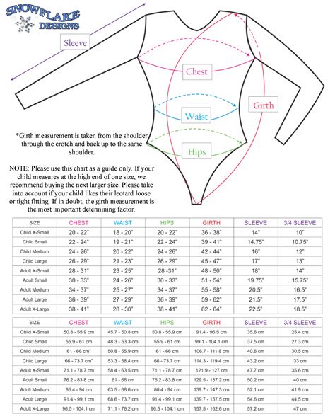 snowflake size chart.